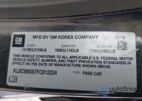 2015 Chevrolet Spark Ls Cvt z USA, uszkodzony, nr VIN KL8CB6S97FC812224